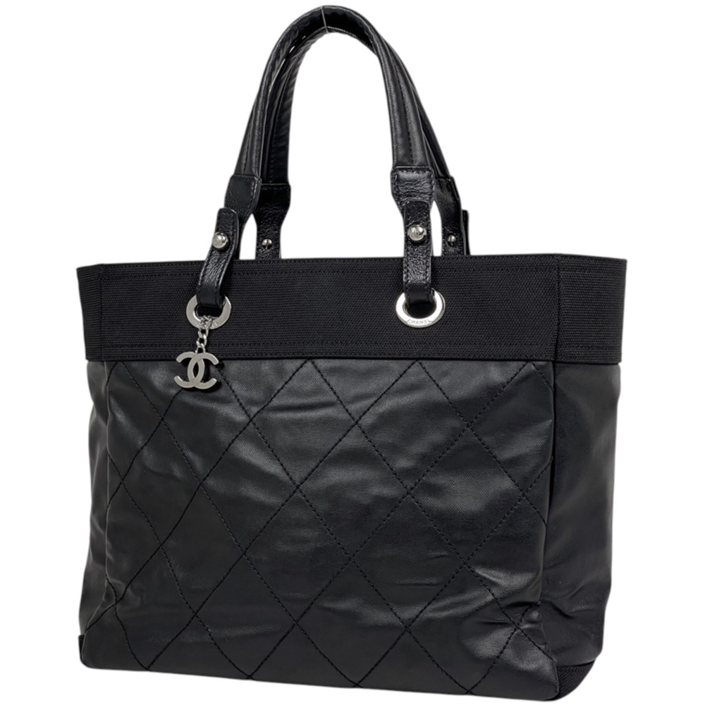 Chanel CHANEL Tote Bag Paris Biarritz MM Coco Mark Coated Canvas Black A34209...